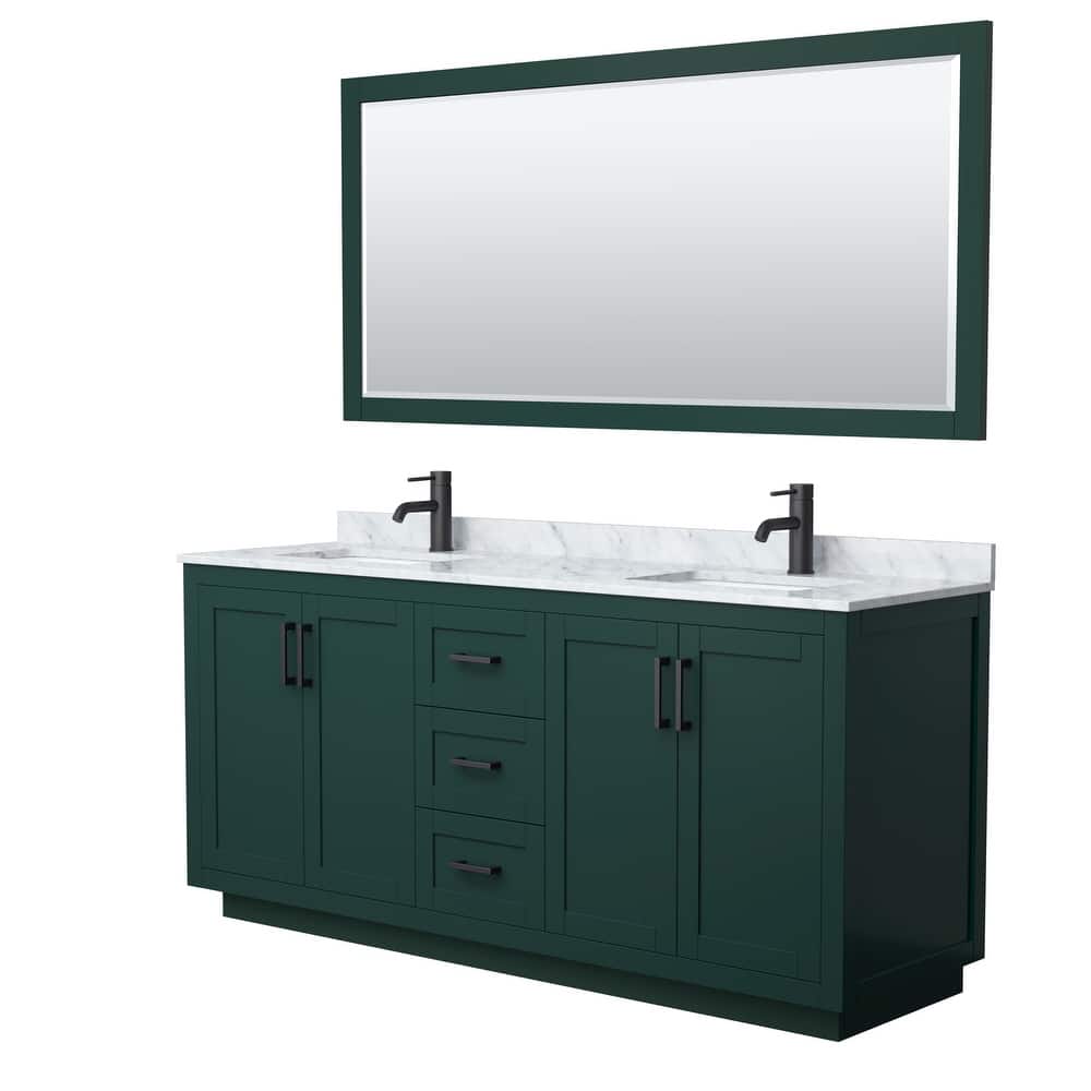 Miranda Double Vanity Set, White Carrara Marble Top, 70-Inch Mirror