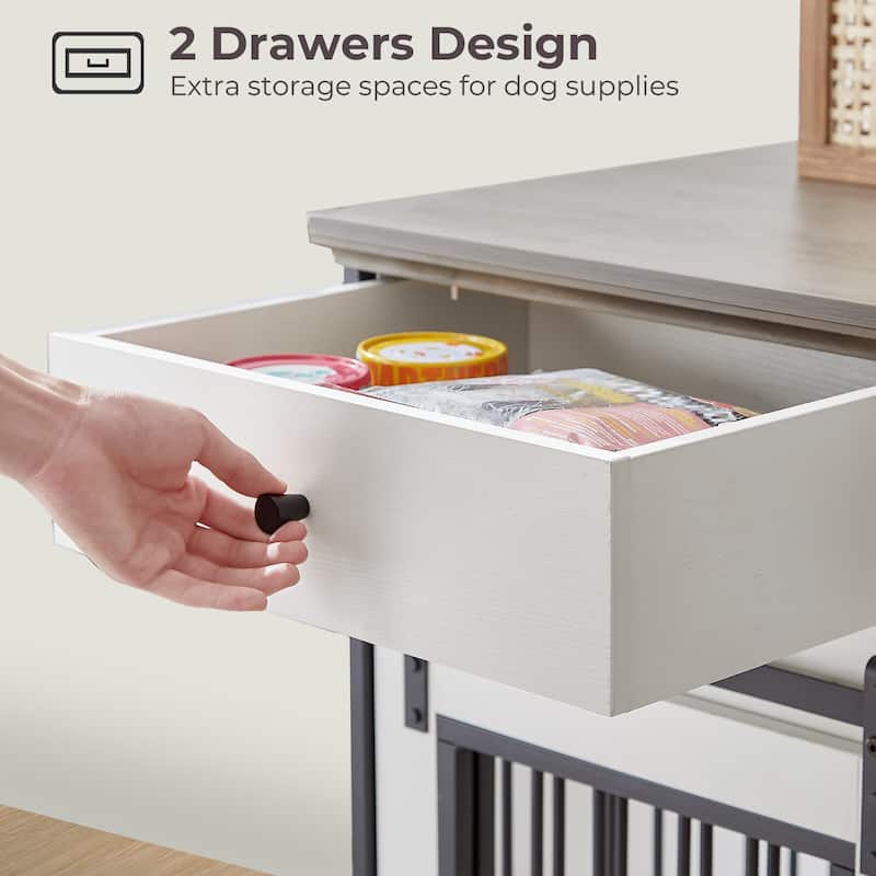 Sapphome Dog Crate Furniture Large Breed TV Stand with Drawer & 2 Sliding Doors, Grey