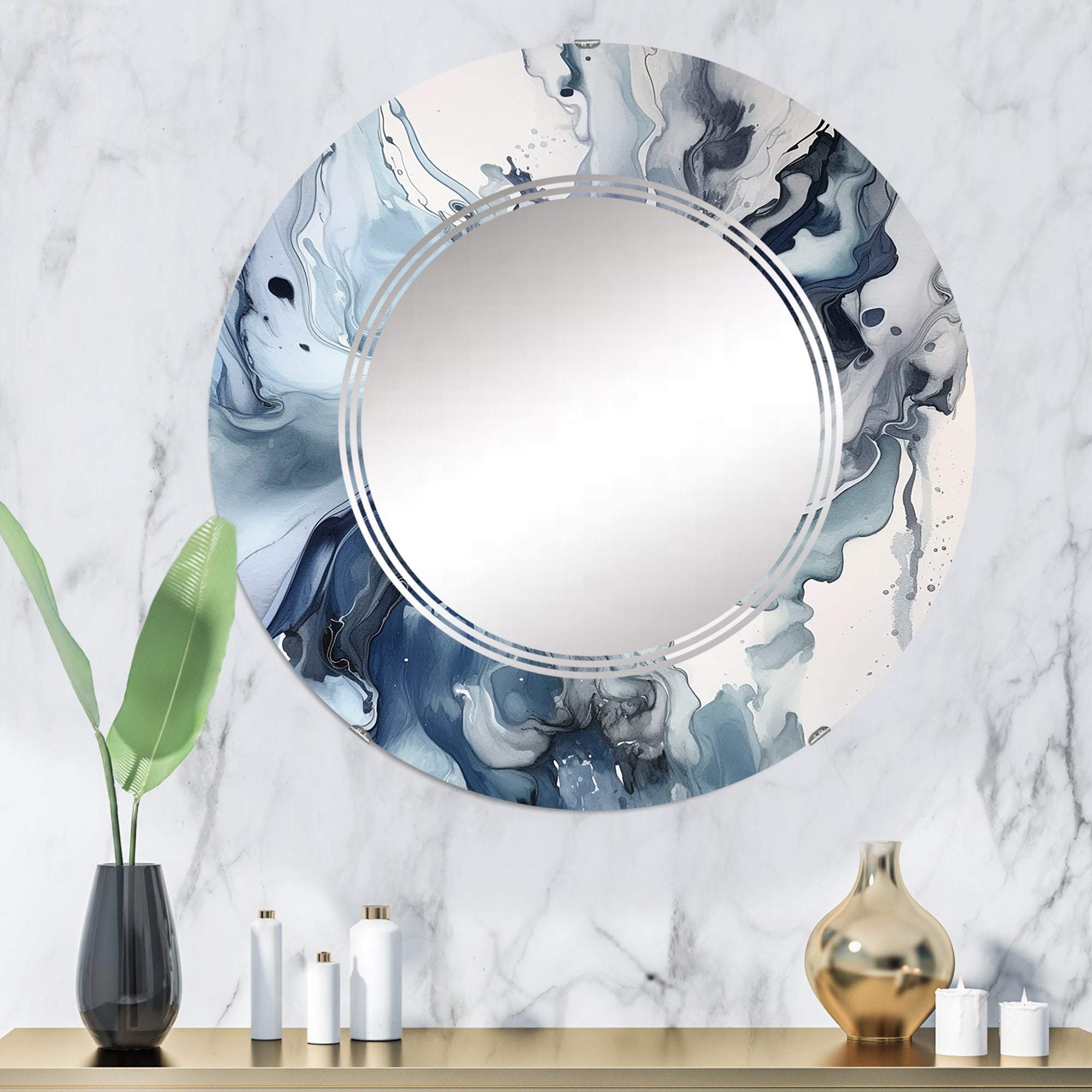 Designart "Blue and Grey Ethereal Elixir II" Abstract Modern Wall Mirror