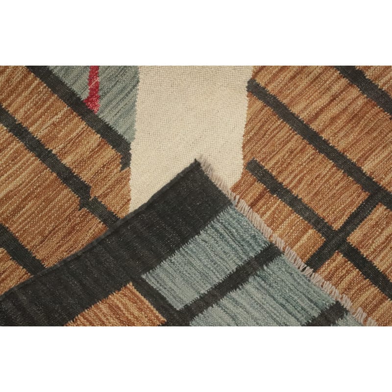 Hand Woven Oriental 100% Wool Carpet Southwestern Modern Brown Kilim Area Rug - 5' 11'' X 4' 4''