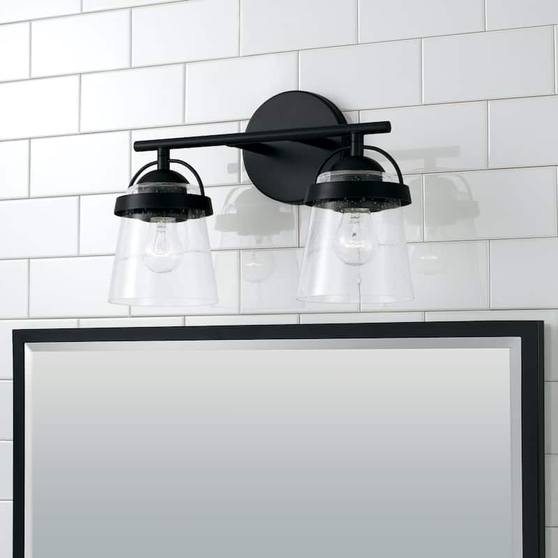 Madison 2-light Bath/ Vanity Fixture w/ Clear Seeded Glass