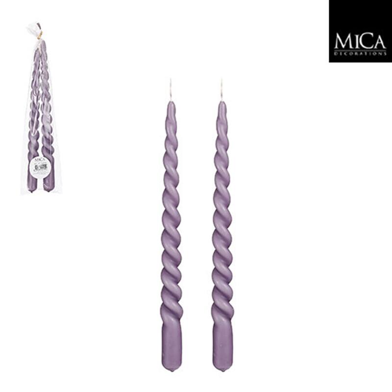 Set of 2 Twist Lilac Taper Candles-ST - Burn Time 8.5 Hours