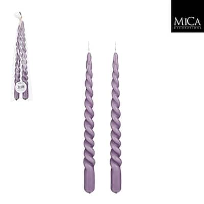 Set of 2 Twist Lilac Taper Candles-ST - Burn Time 8.5 Hours