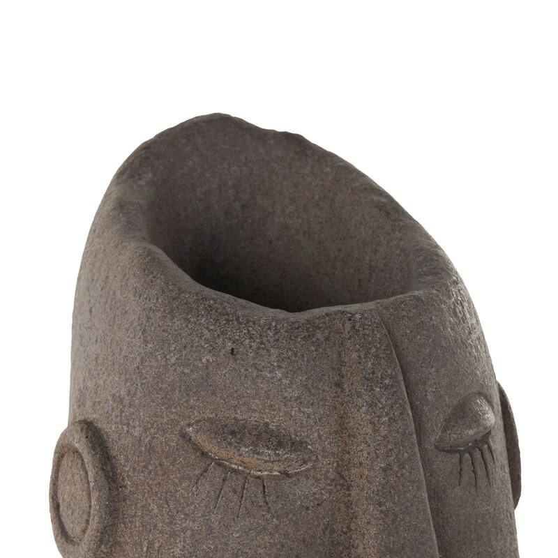 Magnesium Oxide Woman Textured Easter Island Head Indoor Outdoor Planter - Brown - Roche River Decor