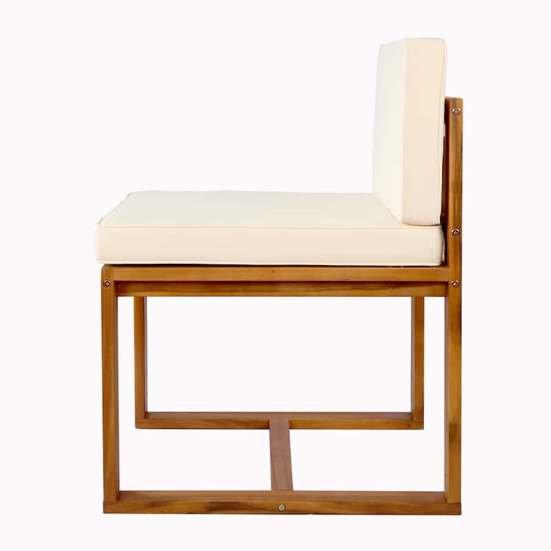Roomfitters Patio Dining Set with Table and 4 Chairs, Outdoor Furniture for Garden or Balcony, Teak+ Beige