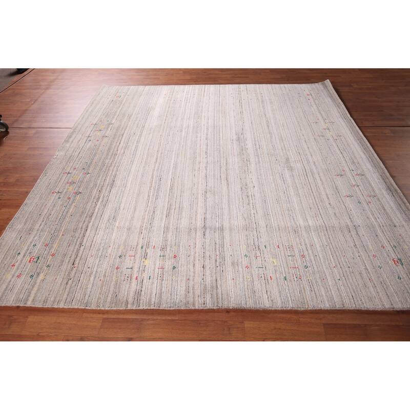 Tribal Striped Gabbeh Square Area Rug Handmade Wool Carpet - 7'10" X 7'11"