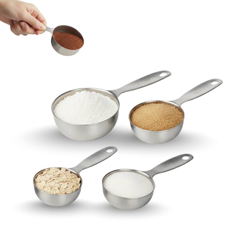 Amco Advanced Performance Set of 4 Measuring Cups - 1 cup, 1/2 cup, 1/3 cup, & 1/4 cup - Silver - 1 cup, 1/2 cup, 1/3 cup, & 1/4 cup