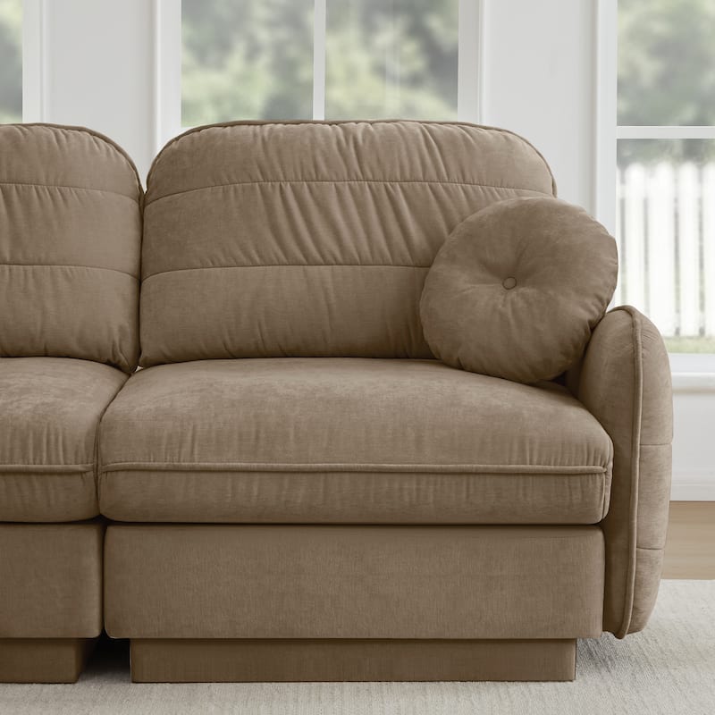 GDFStudio Alden Voss 137" Chenille Cloud 4-Seater Sofa with Quilted Back Cushions, Deep Seat