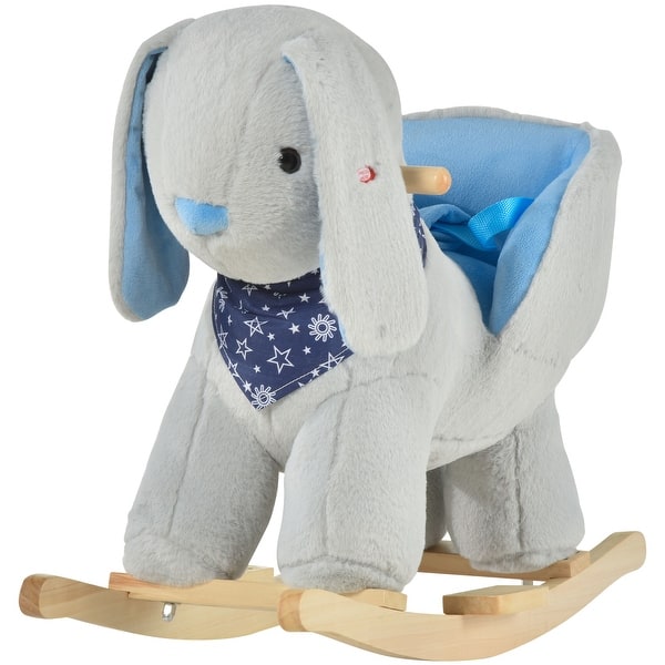 slide 2 of 5, Kids Ride-On Rocking Horse Toy Bunny Rocker with Fun Play Music & Soft Plush Fabric for Children 18-36 Months Grey