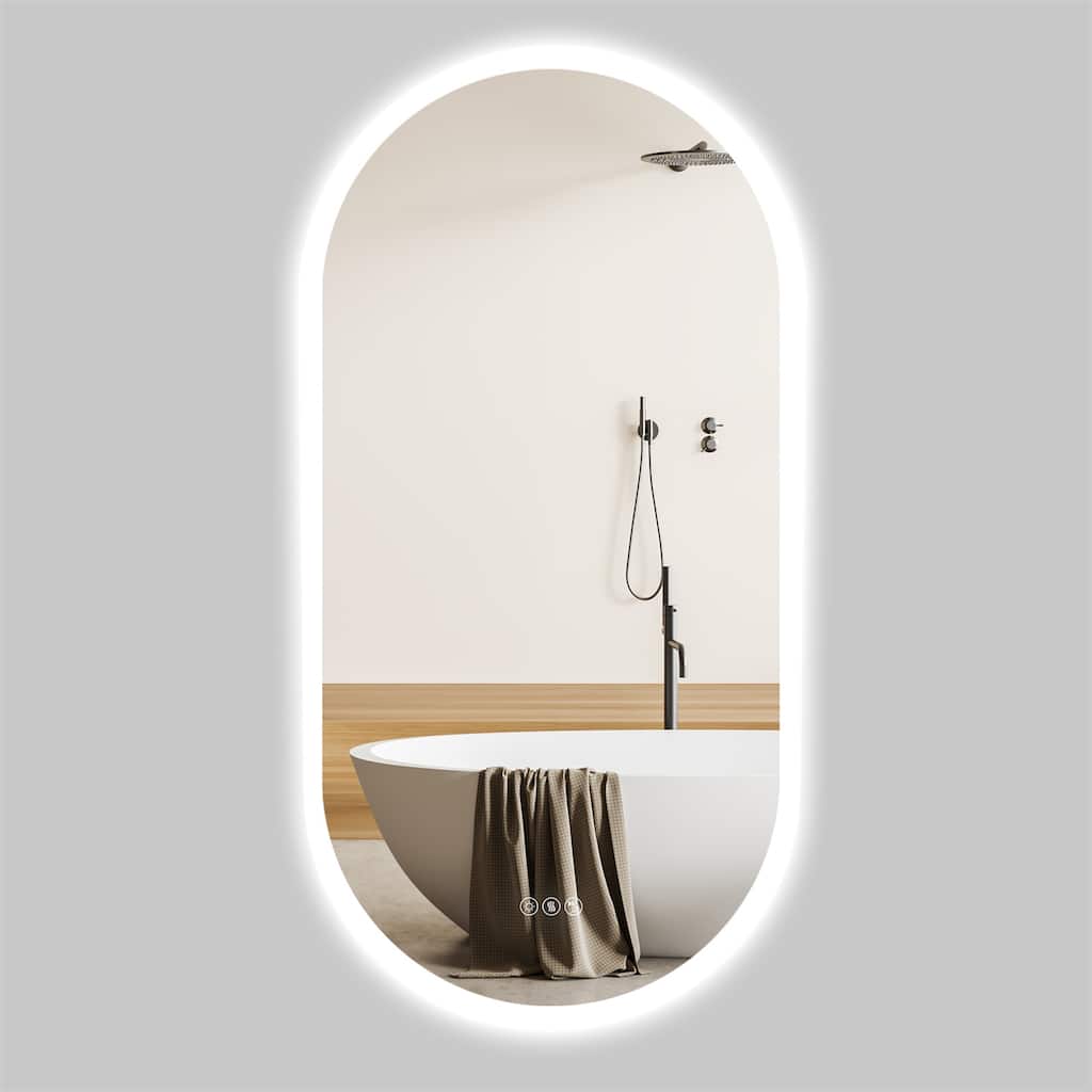 Oblong Bluetooth Led Lighted Bathroom Makeup Mirror Tempered Glass Backlit Vanity Mirror