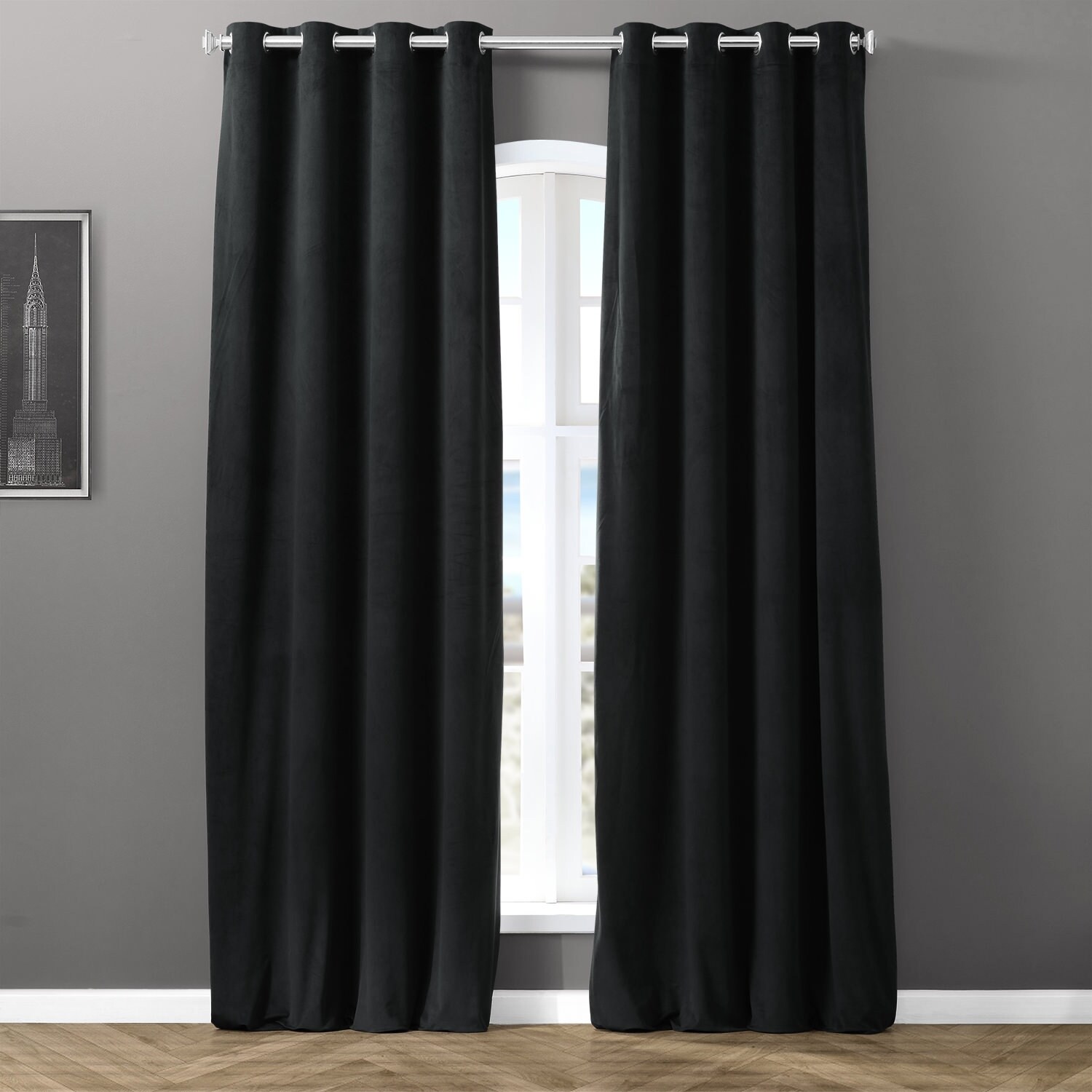 Curtains Drapes Black 144 H Velvet Curtain Panel W Grommet Top Eyelets Window Treatment Drape Home Garden Gefradis Fr