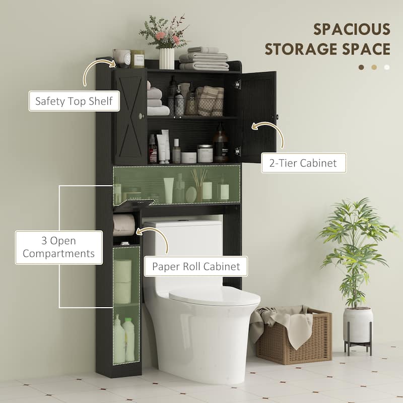 MDF Farmhouse Over Toilet Cabinet with Barn Doors and Adjustable Shelf - 32.1" W x 7.7" D x 67.7" H