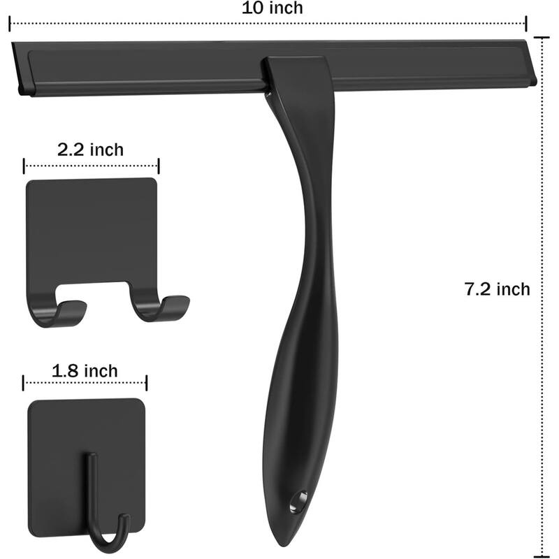 Multi-function Stainless Steel Shower Squeegee with 2 Adhesive Hooks, 10 Inch
