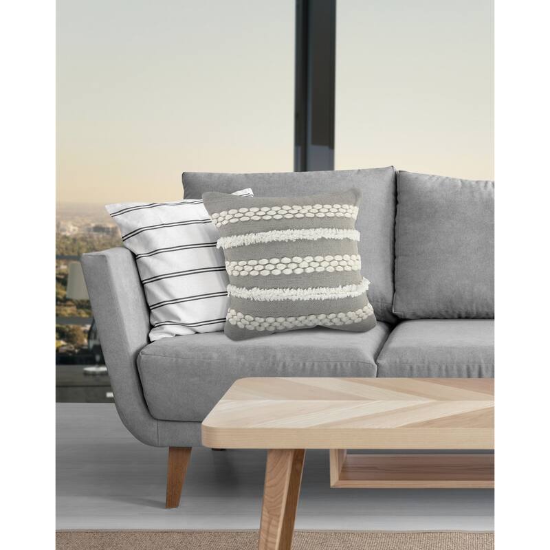 Sevita Gray Textured and Tufted Throw Pillow