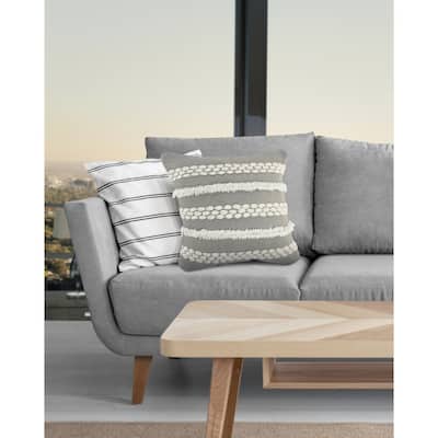 Sevita Gray Textured and Tufted Throw Pillow