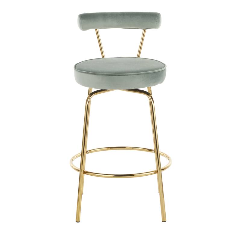 Silver Orchid Caines 26" Fixed-Height Gold Counter Stool (Set of 2) - Sage Green Velvet