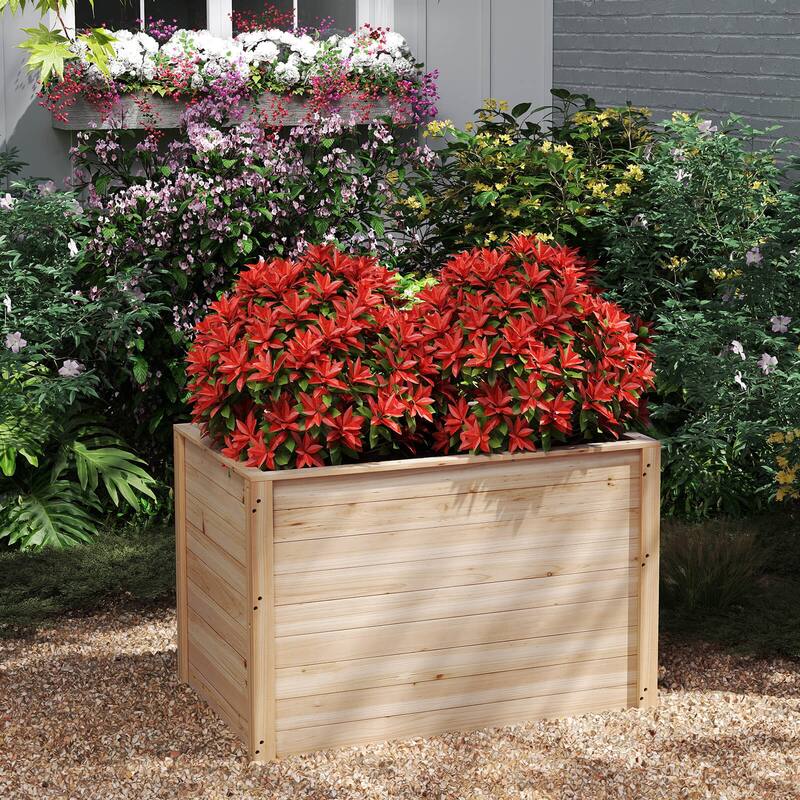 Costway 1/2 PCS Elevated Planter Box with Open-Ended Base for - Natural