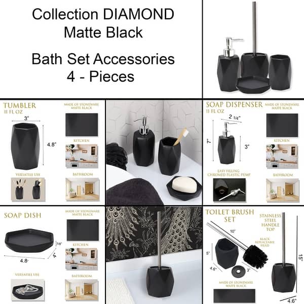 Diamond Bath Set Accessories White or Black - On Sale - Bed  display picture 3