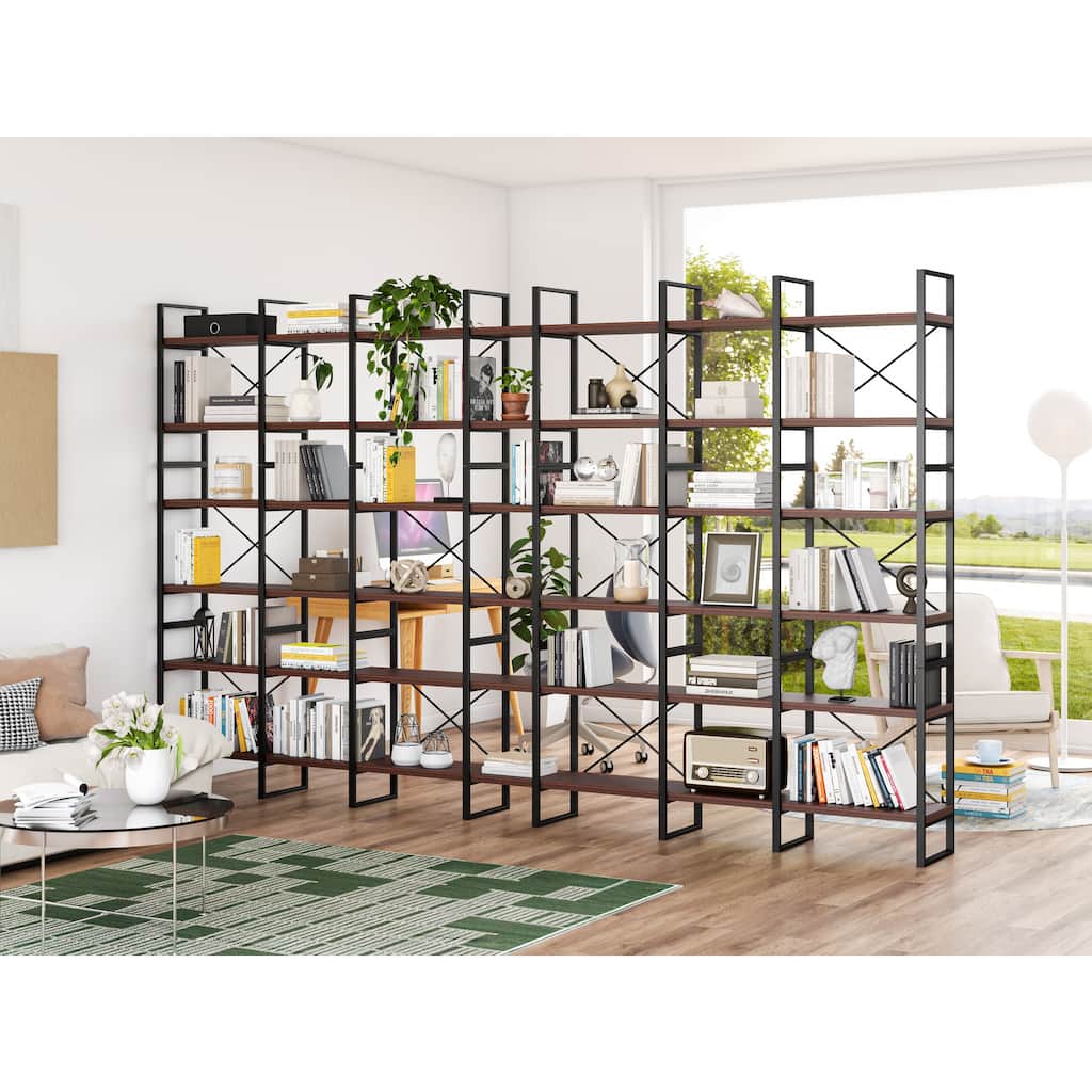 Davee Dark Walnut Color 142"W x 85"H Room Divider Bookcase - 142*12.6*85 inches