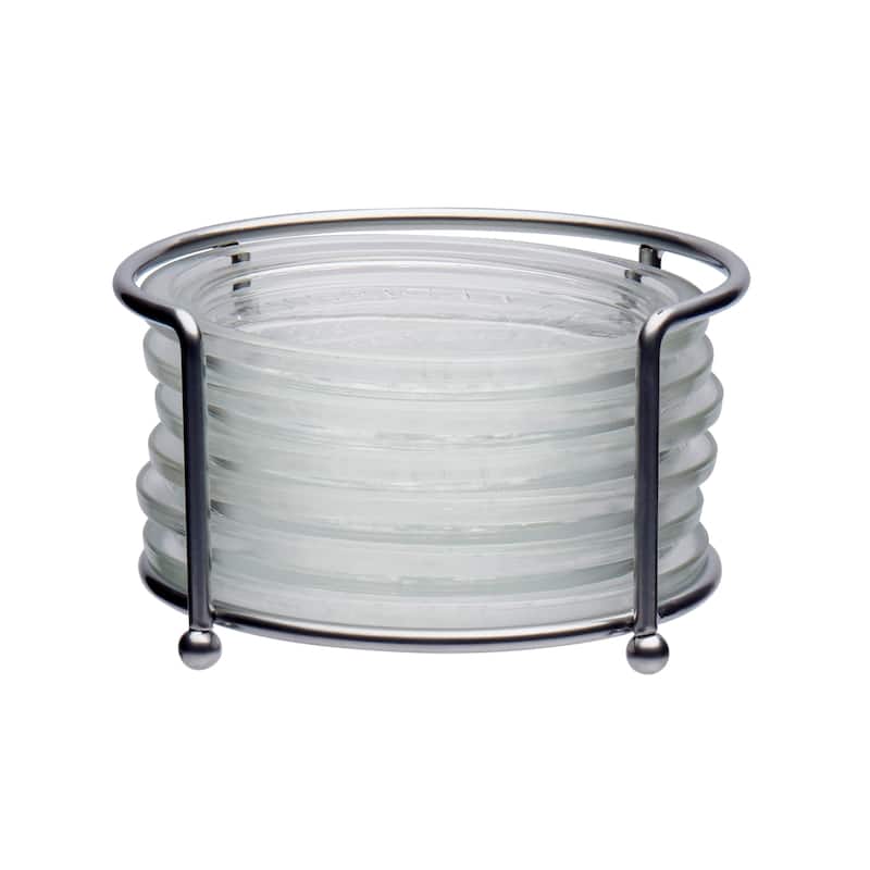 Mason Craft & More 7-piece Glass Coaster Set w Wire Rack Holder