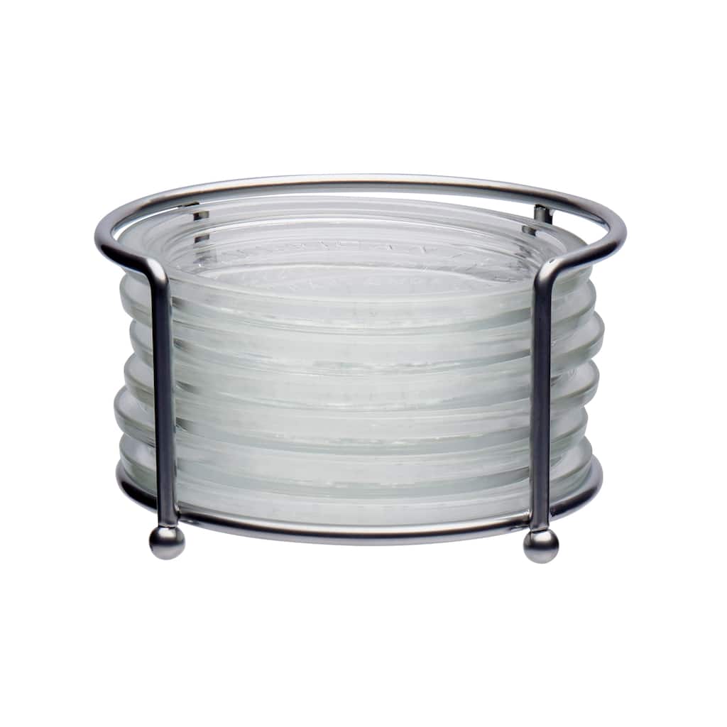 Mason Craft & More 7-piece Glass Coaster Set w Wire Rack Holder