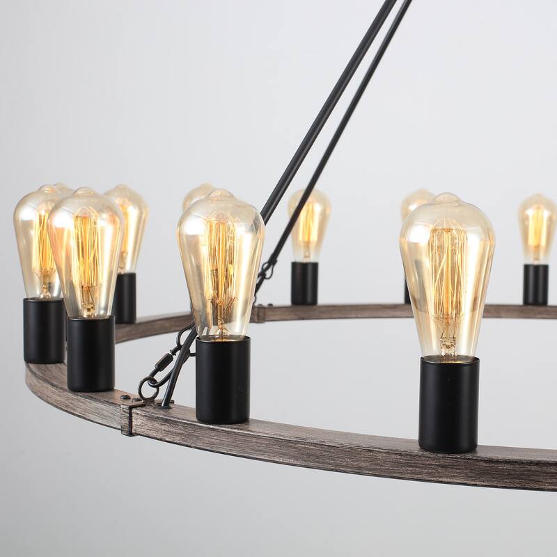 20 - Light Farmhouse Metal Round Industrial Chandelier for Dining Room Entryway Kitchen Island - N/A