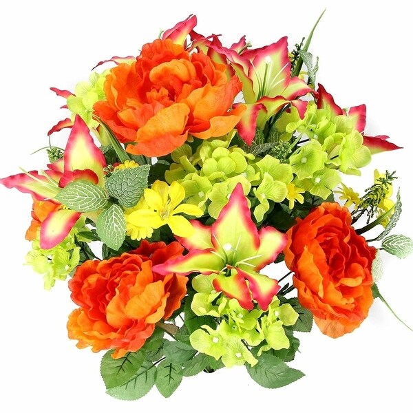 Admired By Nature Artificial Tiger Lily Peony Hydrangea Foliage Mixed Flowers Bush 24 Stems For Memorial Day Cemetery Flo