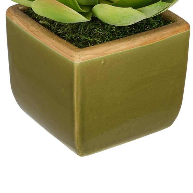 Faux Echeveria Succulent in Olive Green Ceramic Vase