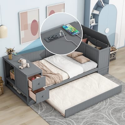 Twin Size Daybed with Storage Arms, Trundle