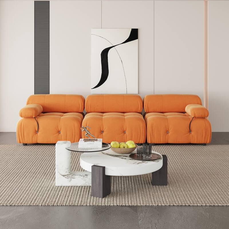 Velvet Fabric Upholstered Modular Sectional Sofa Modern Couch - Orange(3seats)