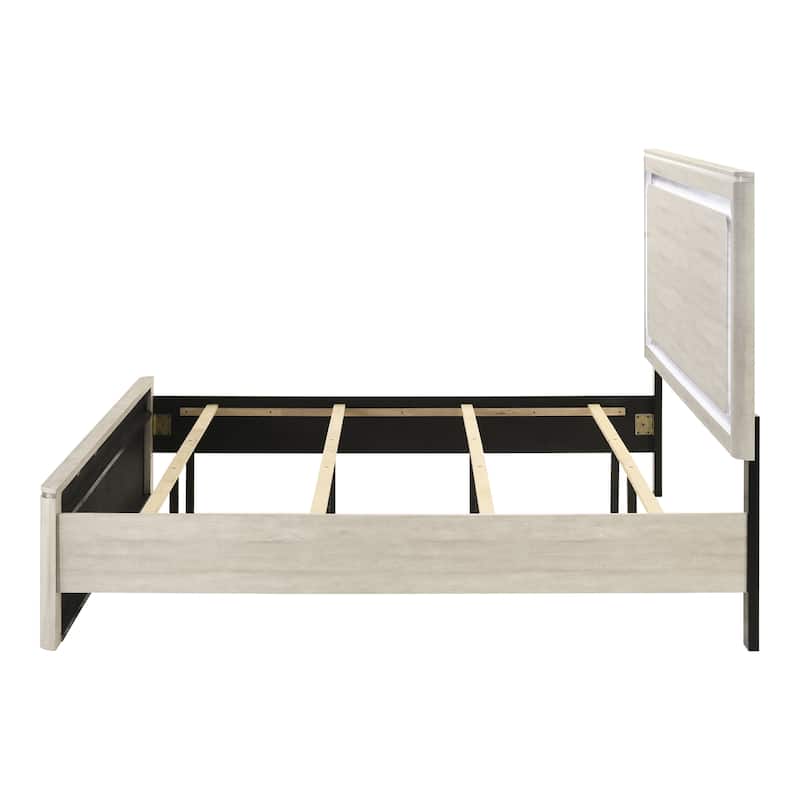 Furniture of America Krale Modern Grey Wood Panel Bed with LED on Headboard