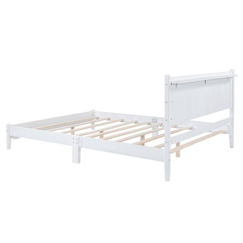 Retro Style Platform Bed with Rectangular Headboard