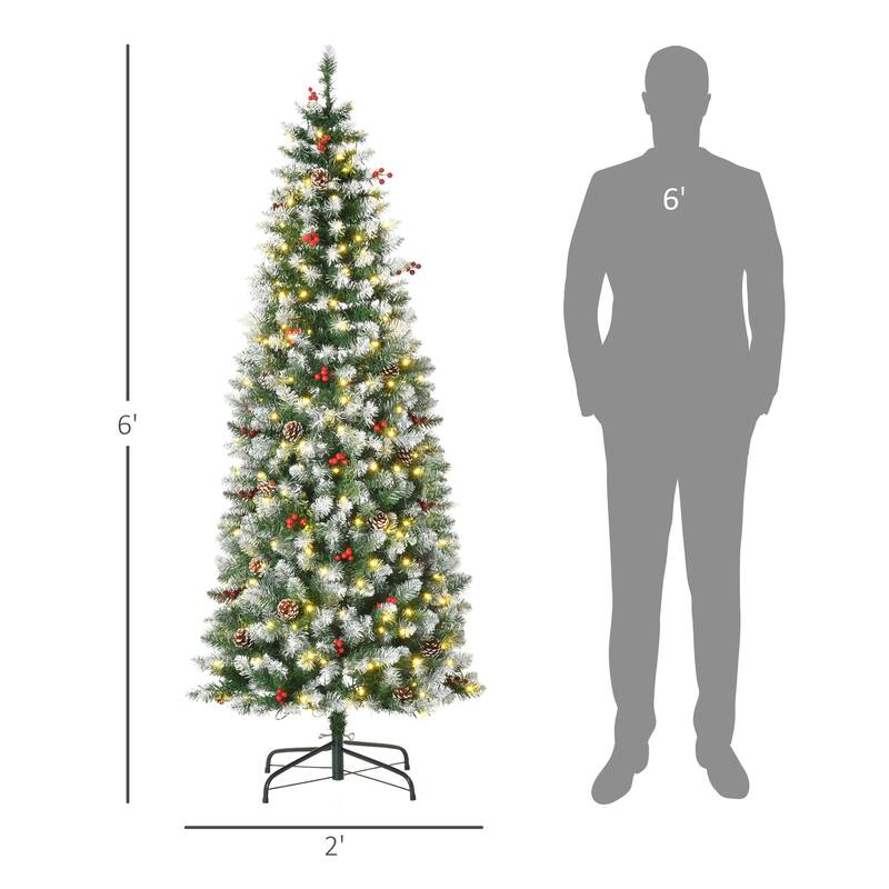 Snow-Flocked Artificial Christmas Tree with LED Lights, Pine Cones & Red Berries, 6ft, 7.5ft, 9ft