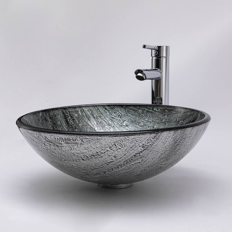 Vinnova Glass Circular Vessel Bathroom Sink without Faucet