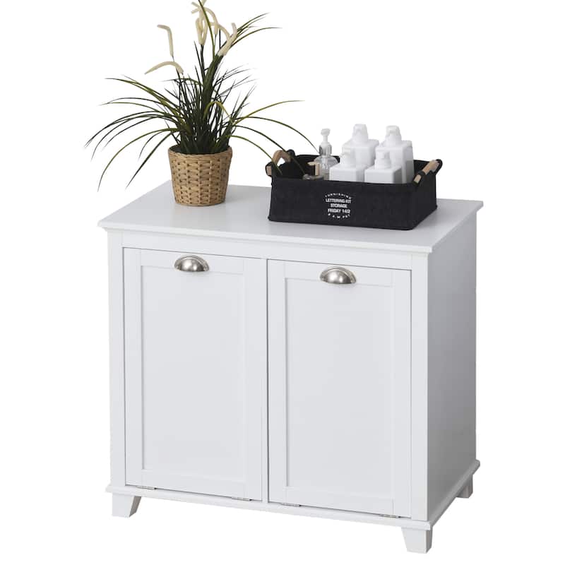 HOMCOM Laundry Room Organization and Storage Cabinet Freestanding Furniture with 2 Tilt Out Hamper Design, White - 30*15.75*27.5