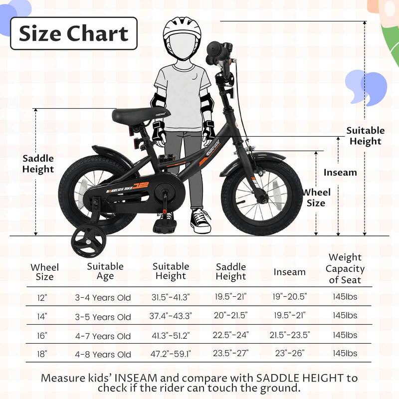 Costway 14" Kids Bike with Removable Training Wheels Adjustable Seat & - See Details