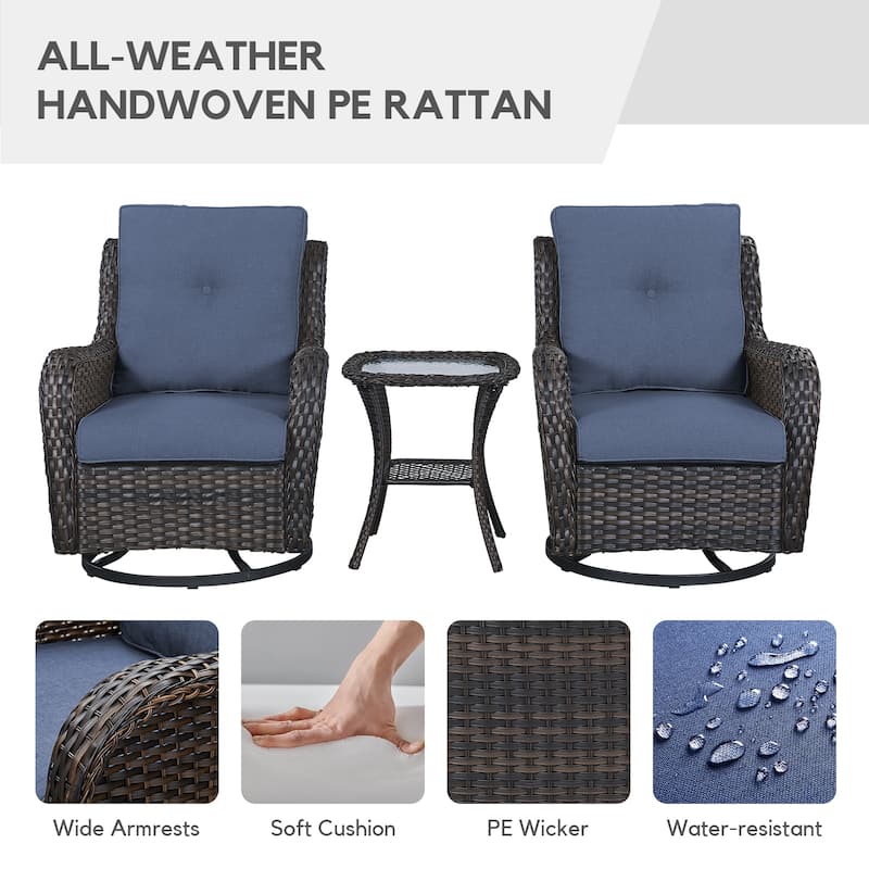 Gymojoy Patio Swivel Rocking Chair Coffee Table Set