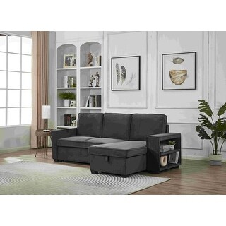 Velvet Sectional Sofa Reversible Chaise with Pull out Sleeper - Bed ...