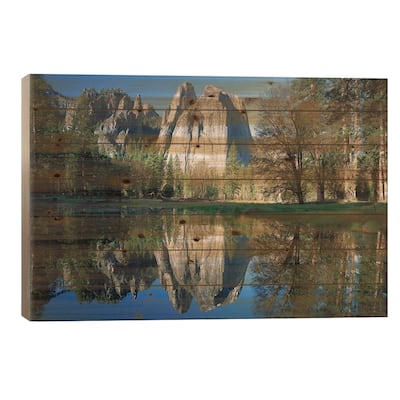 Cathedral Rock Reflected In The Merced River, Yosemite National Park, California I Print On Wood by Tim Fitzharris - Multi-Color
