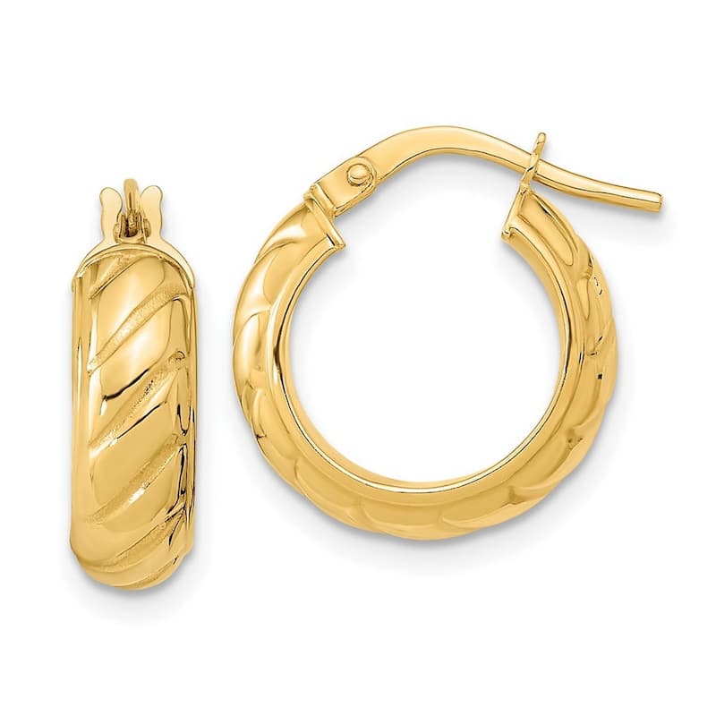 Curata 14k Polished Ribbed 3x16mm Hoop Earrings