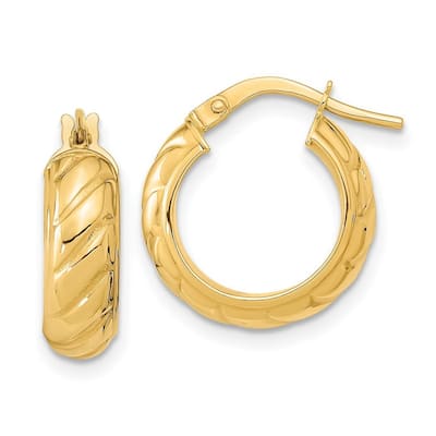 Curata 14k Polished Ribbed 3x16mm Hoop Earrings