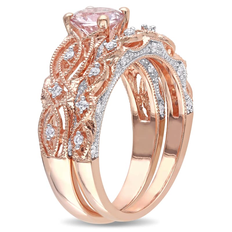 Miadora 10k Rose Gold Morganite 1/4ct TDW Diamond Infinity Bridal Set