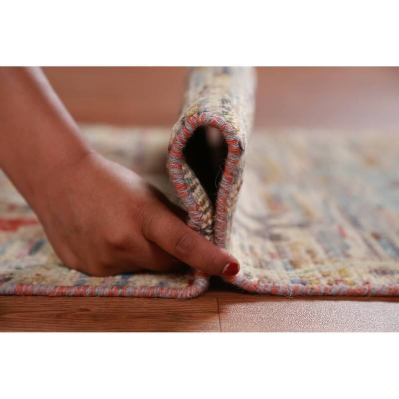 Hand Knotted Oriental 100% Wool Carpet Transitional Floral Multi-Colored Oushak Runner Rug - 9' 3'' X 2' 5''