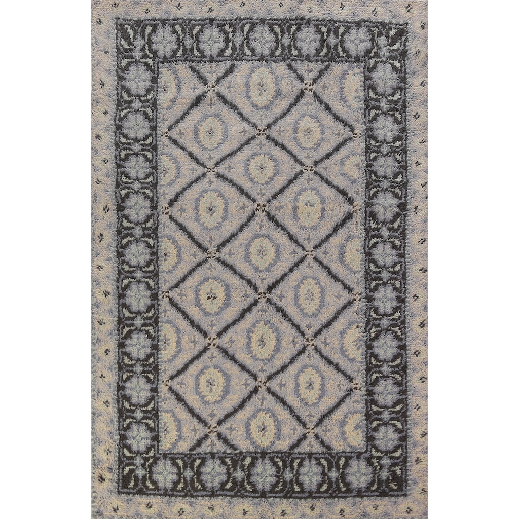 Trellis Plush Moroccan Shaggy Oriental Rug Hand-Knotted Wool Carpet - 4'10" x 7'11"