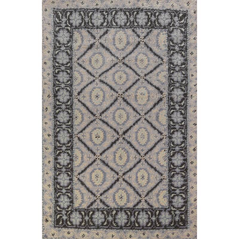 Trellis Plush Moroccan Shaggy Oriental Rug Hand-Knotted Wool Carpet - 4'10" x 7'11"