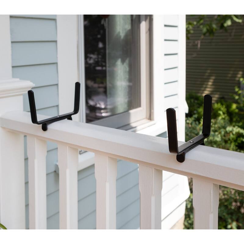 Achla Designs Handrail Flowerbox Bracket Kit for 2x4-in Rail, 24 Inch Wide, Black Powder Coat Finish