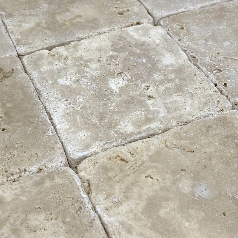Ivory Travertine 4" x 4" Tumbled Tile
