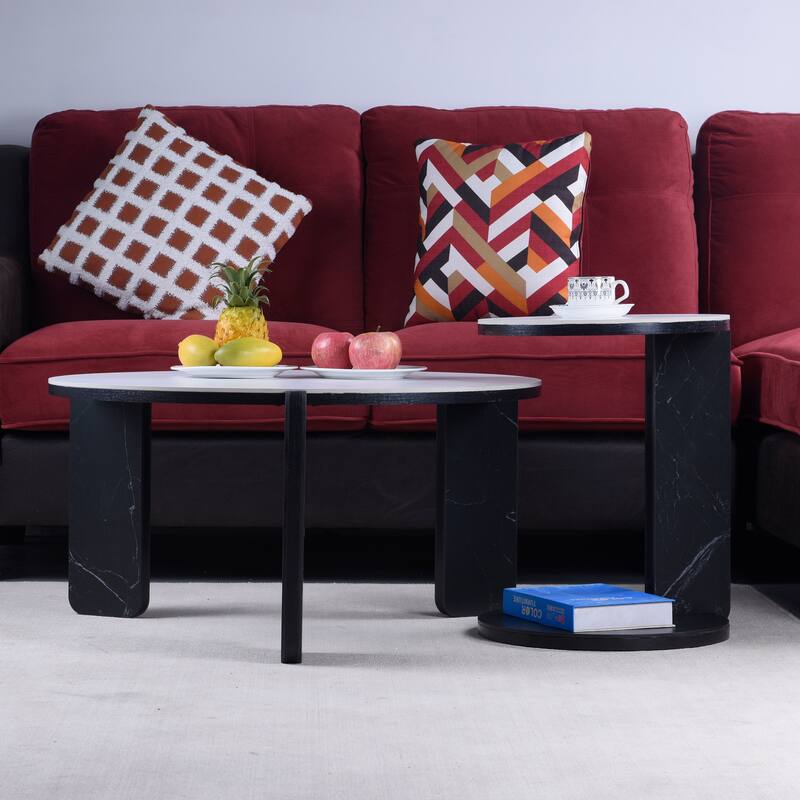 Modern Coffee Table with End Table Set, Durable Walnut Veneered MDF Center Table, Side Table for Living Room