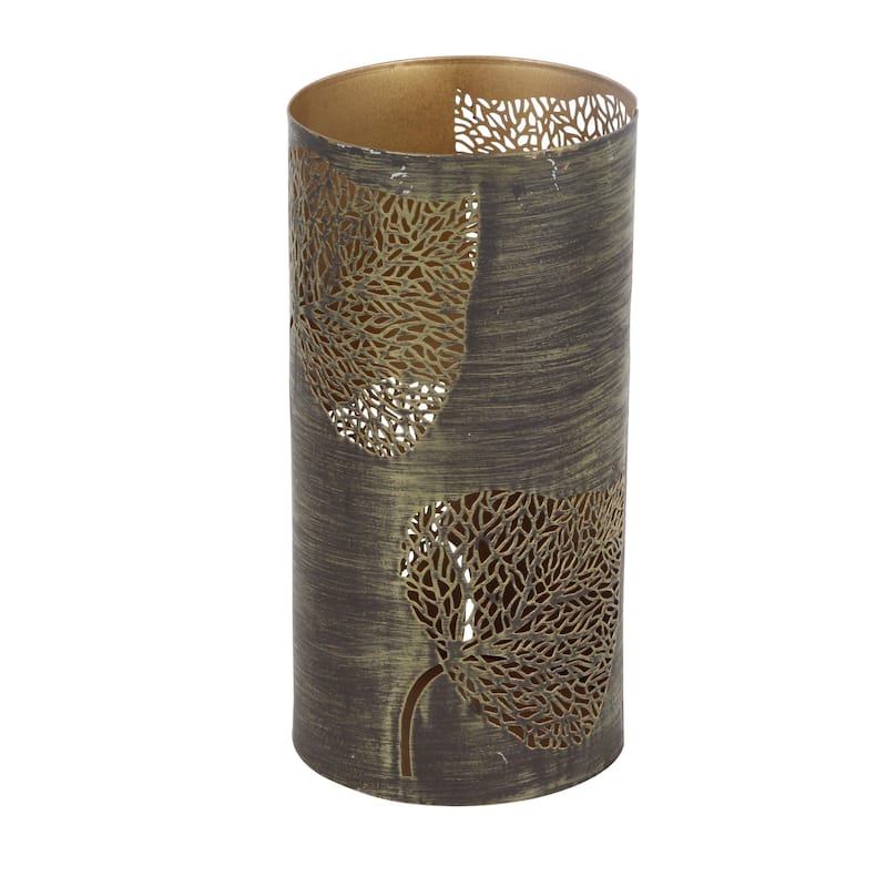 Metal Leaf Decorative Indoor Outdoor Candle Lantern with Gold Interior - Set of 3 Gold or Copper - Roche River Decor
