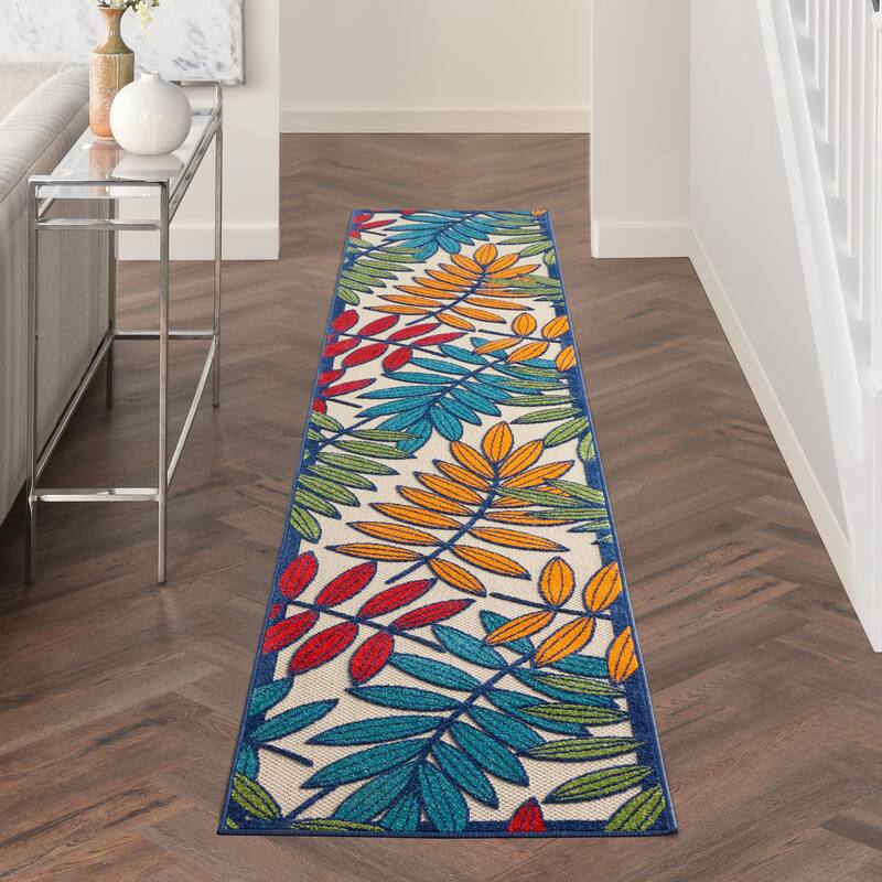 Nourison Aloha Leaf Print Vibrant Indoor/Outdoor Area Rug - 2'3" x 12' Runner - Multi
